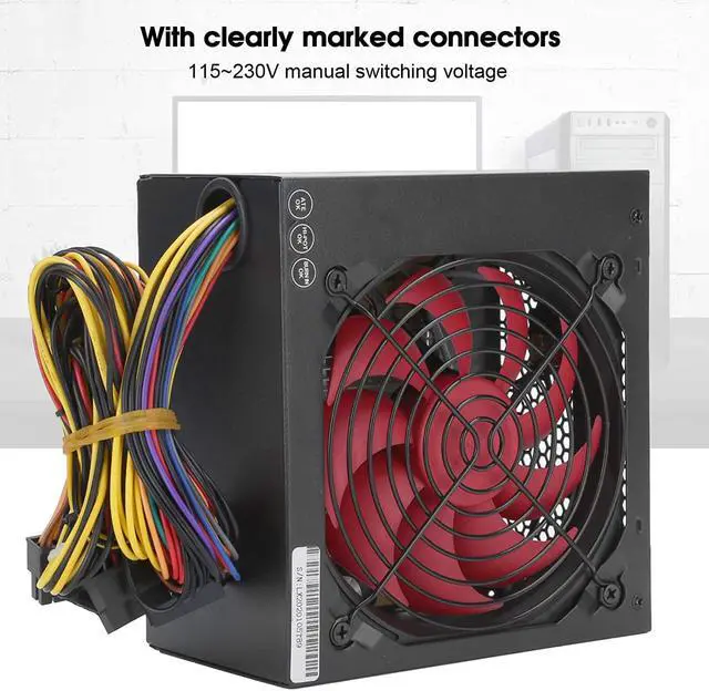 Alt view image 3 of 6 - 250 Watt 250W ATX Power Supply, PC Power Supply, Modular Power Supply for PC Computer Accessories Red Fan Manual Adjustable (Black)