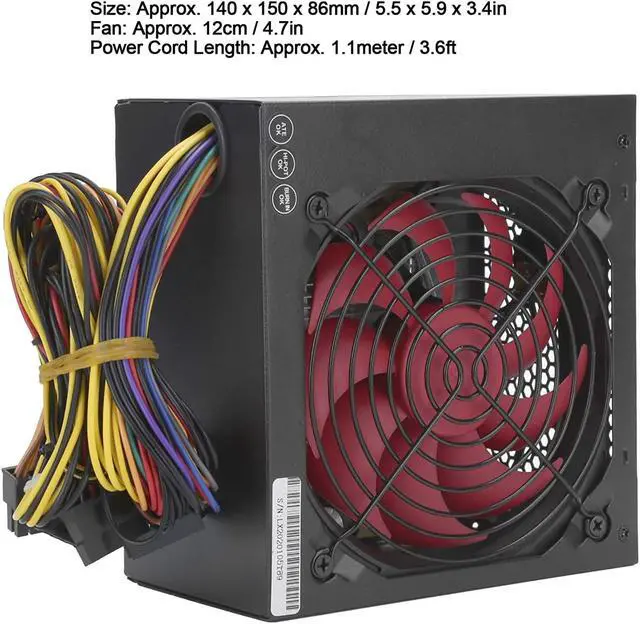 Alt view image 2 of 6 - 250 Watt 250W ATX Power Supply, PC Power Supply, Modular Power Supply for PC Computer Accessories Red Fan Manual Adjustable (Black)