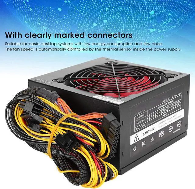 Alt view image 3 of 7 - EBTOOLS Computer Power Supply, 500W Adjustable 115/230V PC Desktop Power Supply with Red Silent Fan, Low Energy Consumption(US Plug)