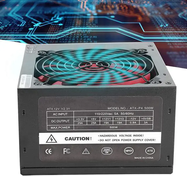 Alt view image 4 of 7 - EBTOOLS Computer Power Supply, 500W Adjustable 115/230V PC Desktop Power Supply with Red Silent Fan, Low Energy Consumption(US Plug)