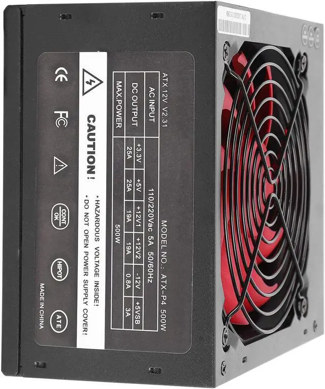 Alt view image 7 of 7 - 143 Rated 500W Adjustable 115/230V Computer Power Supply for Desktop Red Silent Fan ATX 24-PIN, Built-in Thermal Sensor to Automatically Control The Fan(RED)