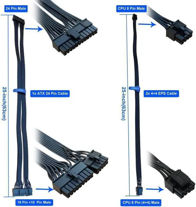 Alt view image 4 of 7 - COMeap Starter PSU Modular Cable ATX PCIe EPS HDD Kit for Corsair PSU RMX RMI SF Series Black
