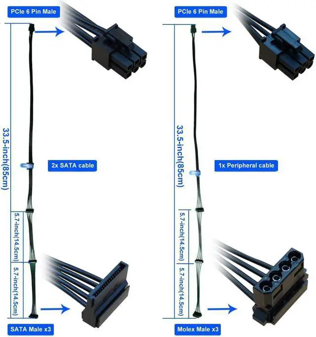 Alt view image 6 of 7 - COMeap Starter PSU Modular Cable ATX PCIe EPS HDD Kit for Corsair PSU RMX RMI SF Series Black