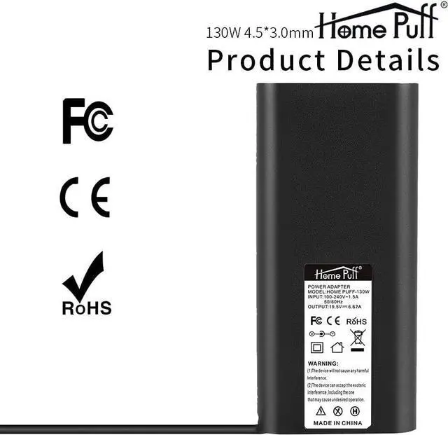 Alt view image 4 of 6 - 130W Laptop Charger Fit for Dell XPS 15 7590 9560 9530 9550 9570 Precision 5520 5510 5400 M3800 M2800 AC Adapter Power