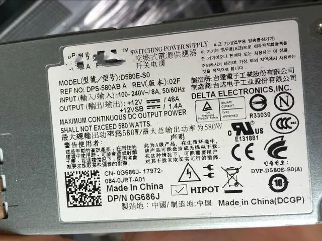 Alt view image 2 of 2 - for T410 Server Power Supply F5XMD H371J G686J 580W A580E-S0 D580E-S0