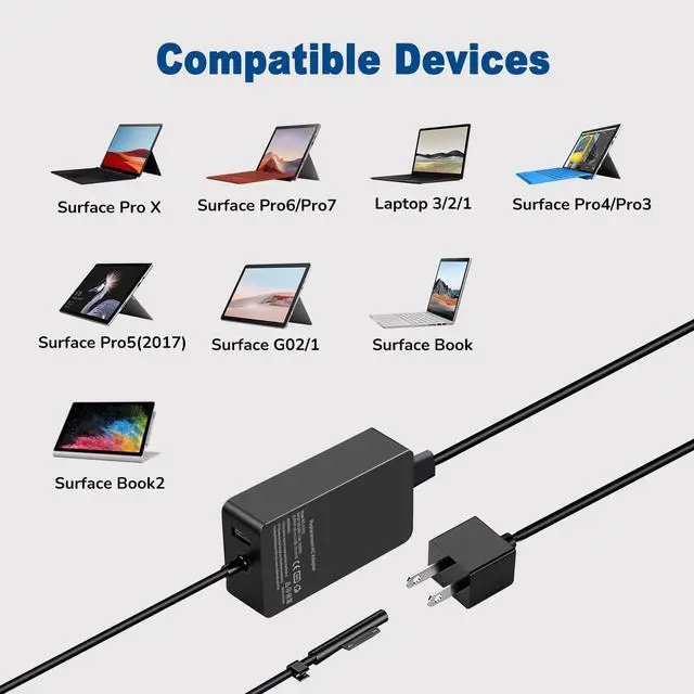 Alt view image 5 of 7 - BDPERST Surface Pro Charger, 44W Surface Charger (for Surface Pro 7/6/5/4/3/X, Surface Laptop 3/2/1, Surface Go 2/1, Surface Book Power Supply Adapter, for Microsoft Surface Laptop and Tablet