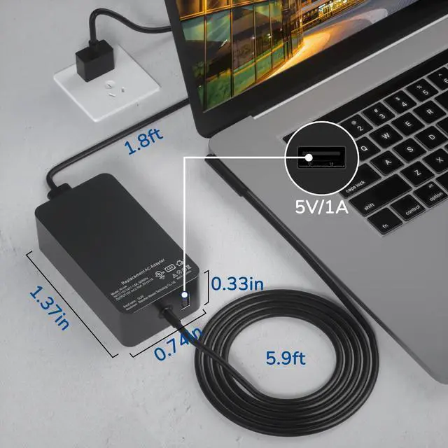 Alt view image 7 of 7 - BDPERST Surface Pro Charger, 44W Surface Charger (for Surface Pro 7/6/5/4/3/X, Surface Laptop 3/2/1, Surface Go 2/1, Surface Book Power Supply Adapter, for Microsoft Surface Laptop and Tablet