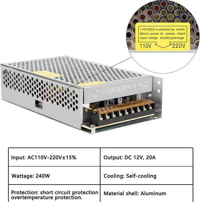 Alt view image 5 of 6 - Switching Power Supply, Regulated Power Supply High Performance DC 12V 20A Power Supply Transformer for LED for CCTV Security Camera