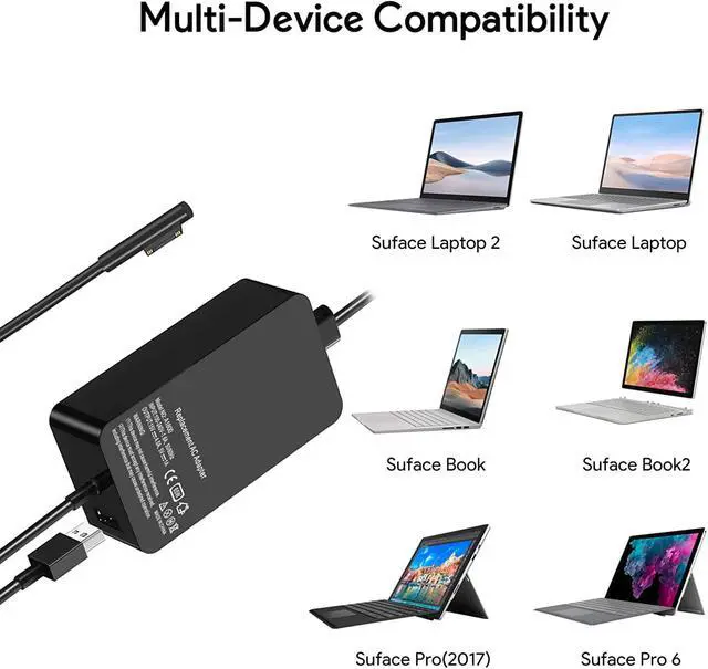 Alt view image 2 of 7 - YUHANG Surface Pro Charger 65W, Microsoft Surface Pro Laptop/Tablet Charger, Compatible for Surface Pro 7/6/5/4/3/X, Surface Book, Surface Go/3/2/1 Power Supply Adapter, Works with 65W&44W&36W&24W