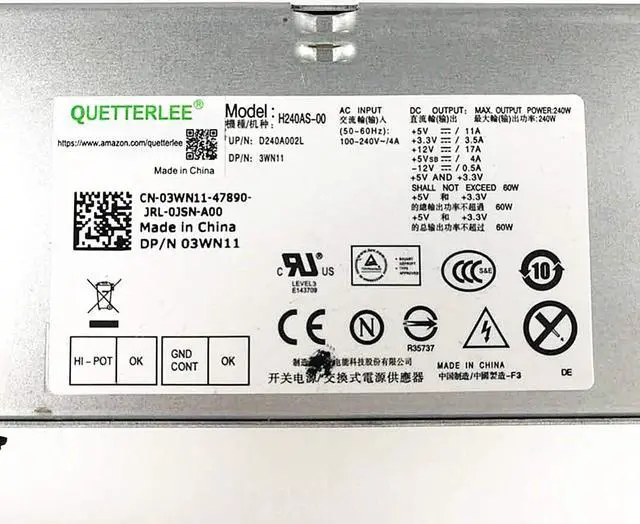 Alt view image 3 of 5 - QUETTERLEE 240W Power Supply for Dell OptiPlex 390 790 960 990 3010 9010 Small Form Factor System Series H240AS-00 L240AS-00 H240AS-01 H240ES-00 D240ES-00 AC240AS-00 AC240ES-00 3WN11 PH3C2 2TXYM 709MT