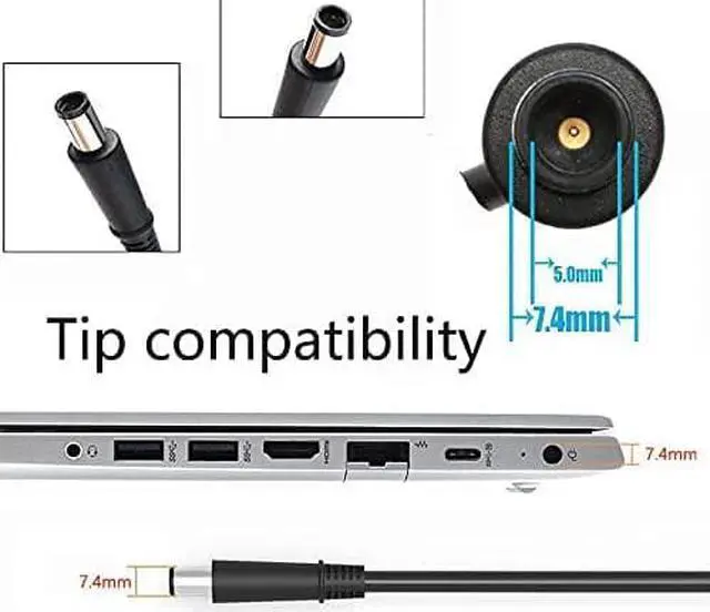 Alt view image 2 of 6 - 90W 19V 4.74A AC Adapter Laptop Charger Fit for N193 HP Compaq Presario Cq60 HP Pavilion Dv4 Dv5 Dv6 Dv7 Dv7-6b55dx Elitebook 8460p 8470p 8770w Probook 4540s 6560b 6570b Folio 9470m 9480m Power Cord