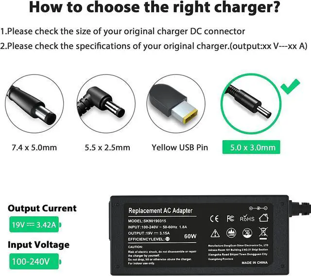 Alt view image 2 of 7 - 60W 19V 3.15A Laptop Charger for Samsung NP300E5A NP305E5A NP300E5E NP300E5C NP365E5C NP300E4C NP300E4E NP300V5A NP510R5E NP305E7A NP305V5A Samsung R530 Q430 R580 R540 R480 RV515 Cpa09-004a Adapter