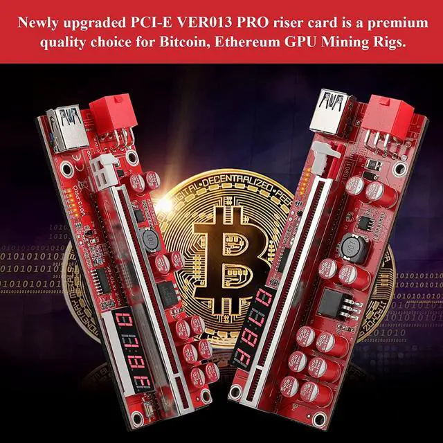 Alt view image 2 of 7 - MZHOU 2PACK PCI-E GPU Riser Card for Bitcoin Ethereum ETH Mining 1x to 16x Graphics Risers Card with 10 Solid Capacitors/Temperature Probe/RGB LED Light/60cm USB 3.0 Cable(Red VER013 Pro)