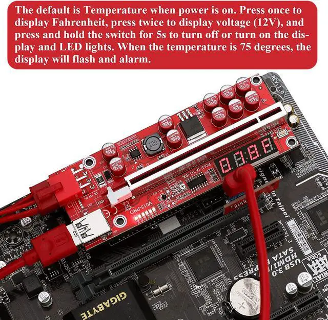 Alt view image 4 of 7 - MZHOU 2PACK PCI-E GPU Riser Card for Bitcoin Ethereum ETH Mining 1x to 16x Graphics Risers Card with 10 Solid Capacitors/Temperature Probe/RGB LED Light/60cm USB 3.0 Cable(Red VER013 Pro)
