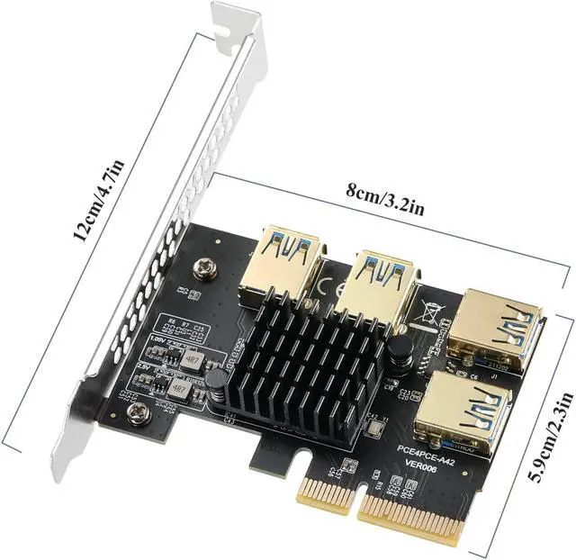 Alt view image 7 of 7 - MZHOU PCI Express Multiplier Riser Card - PCI-E 4X to External 4 PCI-E USB 3.0 Converter Adapter Card for Bitcoin ETH Mining Miner Device