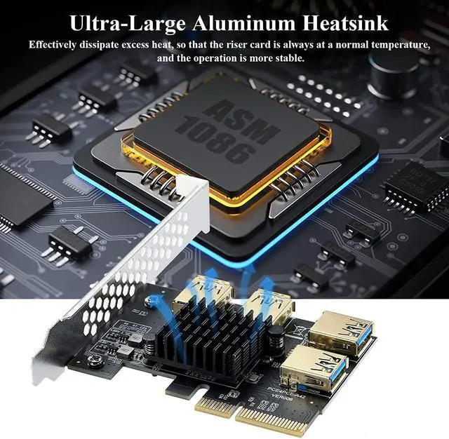 Alt view image 2 of 7 - MZHOU PCI Express Multiplier Riser Card - PCI-E 4X to External 4 PCI-E USB 3.0 Converter Adapter Card for Bitcoin ETH Mining Miner Device