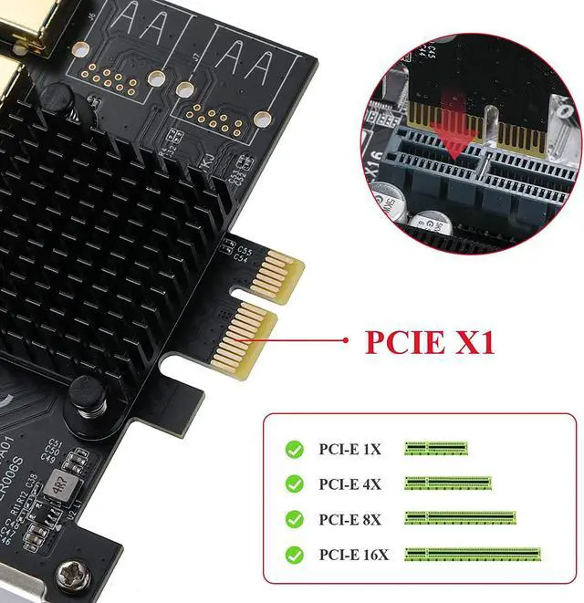 Alt view image 5 of 7 - MZHOU PCI-E 1 to 5 USB Slots Riser Card - Higher Stability USB 3.0 Adapter Multiplier Card for Bitcoin Mining Compatible with Windows Linux Mac