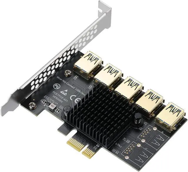Main image of MZHOU PCI-E 1 to 5 USB Slots Riser Card - Higher Stability USB 3.0 Adapter Multiplier Card for Bitcoin Mining Compatible with Windows Linux Mac