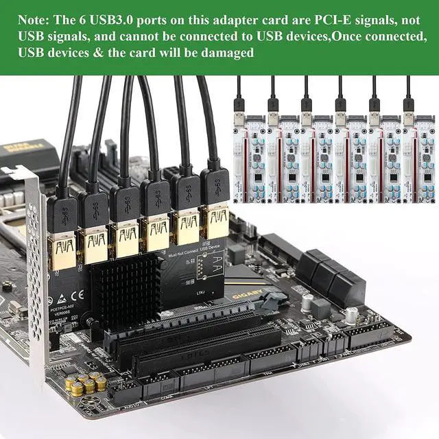 Alt view image 6 of 7 - MZHOU PCI-E 1 to 6 USB Slots Riser Card - Higher Stability USB 3.0 Adapter Multiplier Card for Bitcoin Mining Compatible with Windows Linux Mac