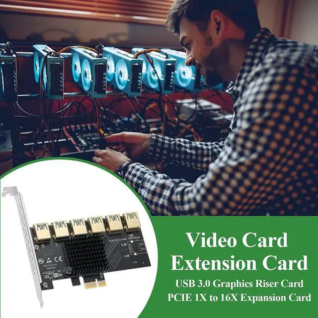 Alt view image 7 of 7 - MZHOU PCI-E 1 to 6 USB Slots Riser Card - Higher Stability USB 3.0 Adapter Multiplier Card for Bitcoin Mining Compatible with Windows Linux Mac