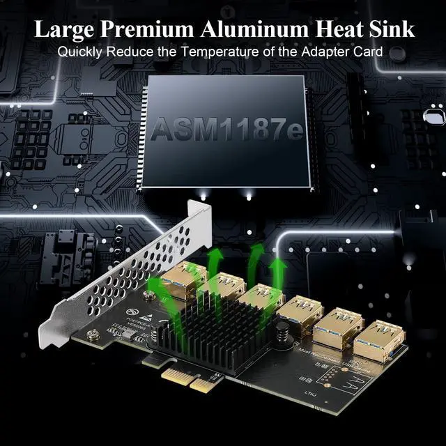 Alt view image 5 of 7 - MZHOU PCI-E 1 to 6 USB Slots Riser Card - Higher Stability USB 3.0 Adapter Multiplier Card for Bitcoin Mining Compatible with Windows Linux Mac