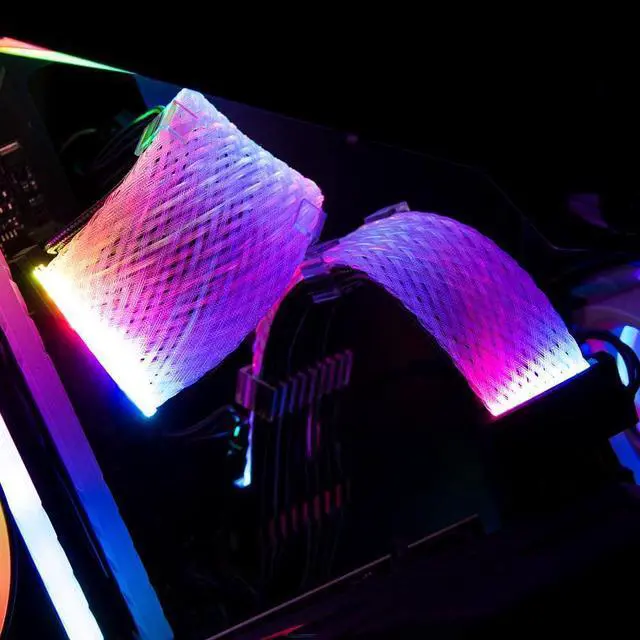 Alt view image 3 of 7 - Qingsea PSU Cable Synchronous ARGB Extension Sleeved Cable Kit Custom Power Supply Braided with RGB Controller for Graphics Card 3070, 3080, 3090 Series Computer Gaming Case(3 X 6+2-Pin)