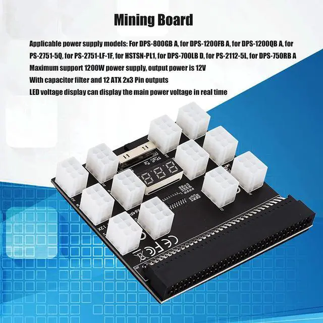 Alt view image 2 of 7 - PSU Board, PCB Material Mining Graphics Card Power Supply Board 12 ATX 2x3 Pin Outputs Power Connector with LED Voltage Display, for DPS-800GB A, for DPS-1200FB A, etc.
