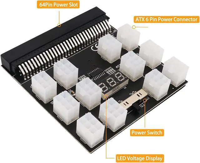 Alt view image 3 of 7 - PSU Board, PCB Material Mining Graphics Card Power Supply Board 12 ATX 2x3 Pin Outputs Power Connector with LED Voltage Display, for DPS-800GB A, for DPS-1200FB A, etc.