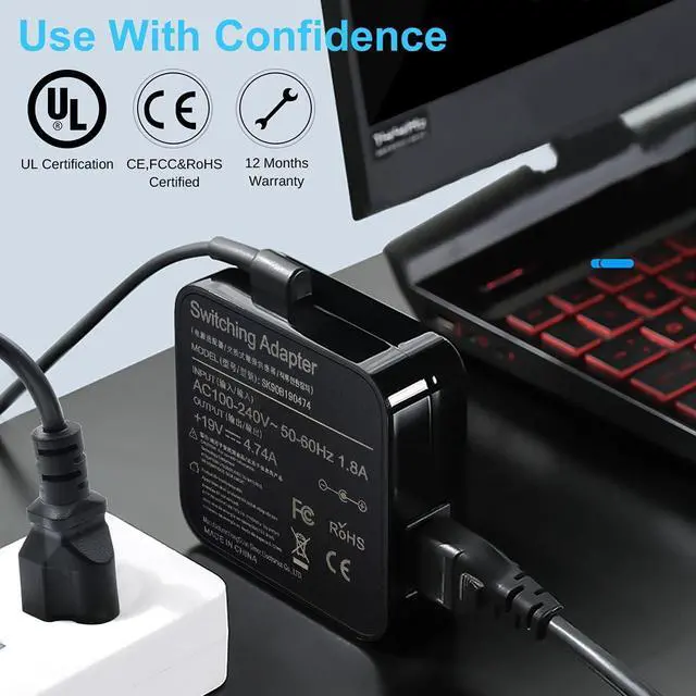 Alt view image 3 of 7 - New 19V 4.74A 90W AC Power Charger Replace for ASUS Q524 Q524U Q534 Q534U Q524UQ Q534UX Q524UQ-BBI7T1 Q524UQ-BBI7T15 2-in-1 15.6" Touch-Screen Laptop