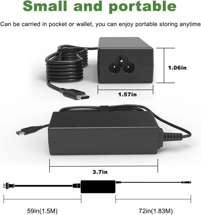 Alt view image 4 of 7 - Universal USB C USB-C Chromebook Charger Replacement: 45W Type C Google Chrome Book. Laptop Charger for Lenovo/Hp/Dell/Acer/Asus/Samsung Cromebook. Charger,Fast Computer AC Adapter Power Cord Supply.