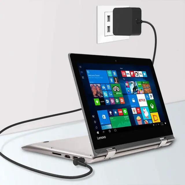 Alt view image 6 of 6 - IdeaPad Laptop Charger 45W for Lenovo IdeaPad 310 320 330 330s 3 5 120s 120 130 130s 510 520 530s 710s ADP-45DW B ADL45WCC Flex 4 5 6 Yoga 710 510 Round Tip Power Supply AC Adapter (Foldable Plug)