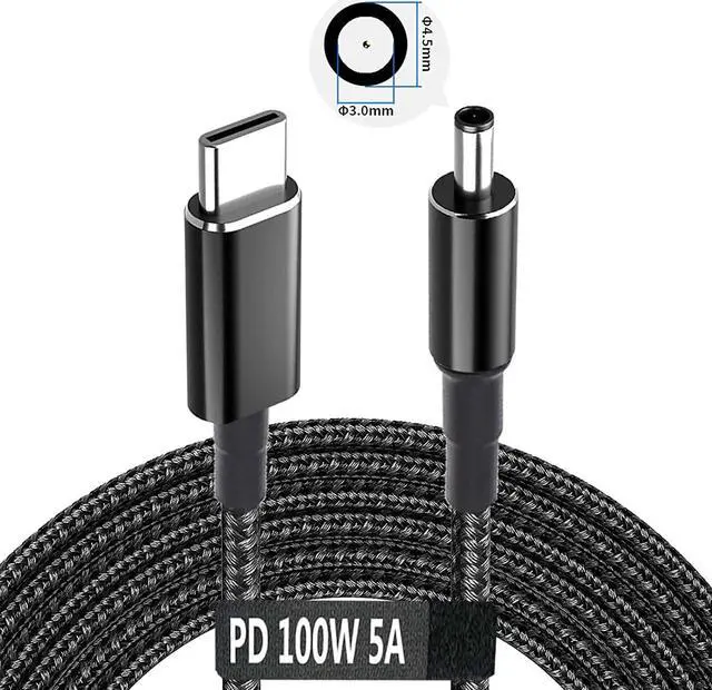 Alt view image 7 of 7 - USB C to 4.5mm Adapter Cable Braided Fast 100W Power Pack Charging Supply Type C Male to DC 4.5 x 3.0mm Barrel Plug Converter Cord for Latitude Inspiron 11 12 13 3000 5000 7000 Dell Laptop PD Charger