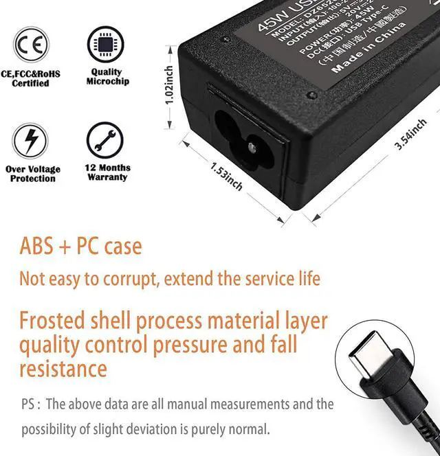 Alt view image 4 of 6 - 45w USB C Charger for Asus Chromebook C101PA C213SA C214MA C223NA C302CA C523NA C423NA,for HP Chromebook 14-ca061dx 14-ca043cl 14-ca052wm 14-ca051wm