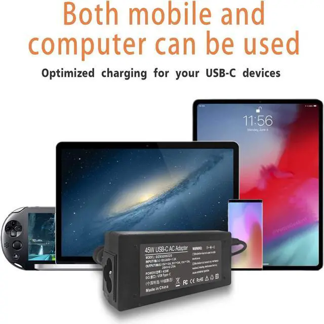 Alt view image 6 of 6 - 45w USB C Charger for Asus Chromebook C101PA C213SA C214MA C223NA C302CA C523NA C423NA,for HP Chromebook 14-ca061dx 14-ca043cl 14-ca052wm 14-ca051wm