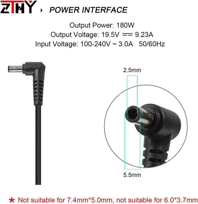 Alt view image 2 of 7 - Z MSI 180W Laptop Charger Z 19.5V 9.23A 5.5X2.5mm AC Adapter Compatible with MSI GS65 GS63 GS63VR GS75 GS70 GT70 GT60 GF63 GF65 GV72 GE62 GE70 GS73 GP60 GP72 GP62 GL72 WS65 GX60 Power Supply