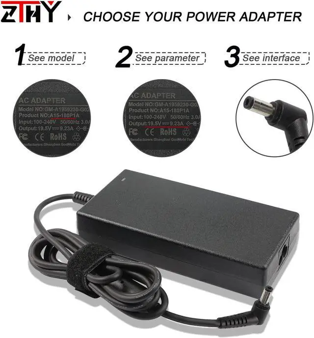 Alt view image 3 of 7 - Z MSI 180W Laptop Charger Z 19.5V 9.23A 5.5X2.5mm AC Adapter Compatible with MSI GS65 GS63 GS63VR GS75 GS70 GT70 GT60 GF63 GF65 GV72 GE62 GE70 GS73 GP60 GP72 GP62 GL72 WS65 GX60 Power Supply