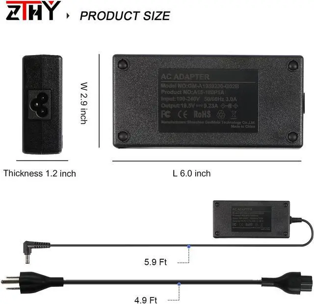 Alt view image 4 of 7 - Z MSI 180W Laptop Charger Z 19.5V 9.23A 5.5X2.5mm AC Adapter Compatible with MSI GS65 GS63 GS63VR GS75 GS70 GT70 GT60 GF63 GF65 GV72 GE62 GE70 GS73 GP60 GP72 GP62 GL72 WS65 GX60 Power Supply