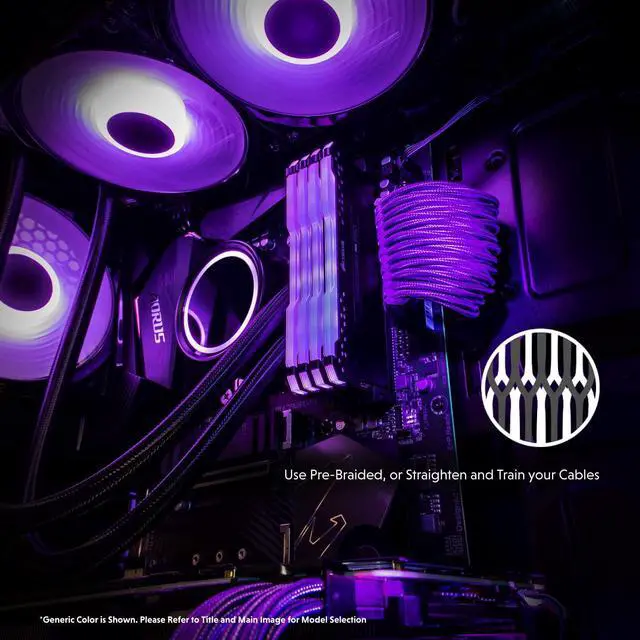 Alt view image 3 of 6 - LINKUP - 30cm Super Soft and Flexible PSU Cable Extension Sleeved Custom Mod GPU PC Braided w/Comb Kit1 x 24 P (20+4)2 x 8 P (4+4) CPU2 x 8 P (6+2) GPU Set300mm - PurpleBlack