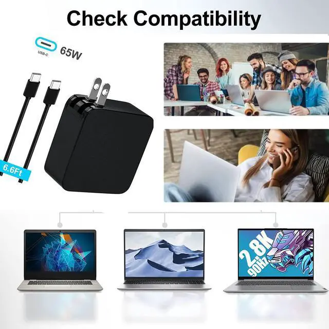 Alt view image 4 of 7 - USB C Laptop Charger 65W Power Supply for HP Type C Chromebook Charger Adapter, Compatible with HP Chromebook Spectre Elitebook X360 USB-C Series Laptop