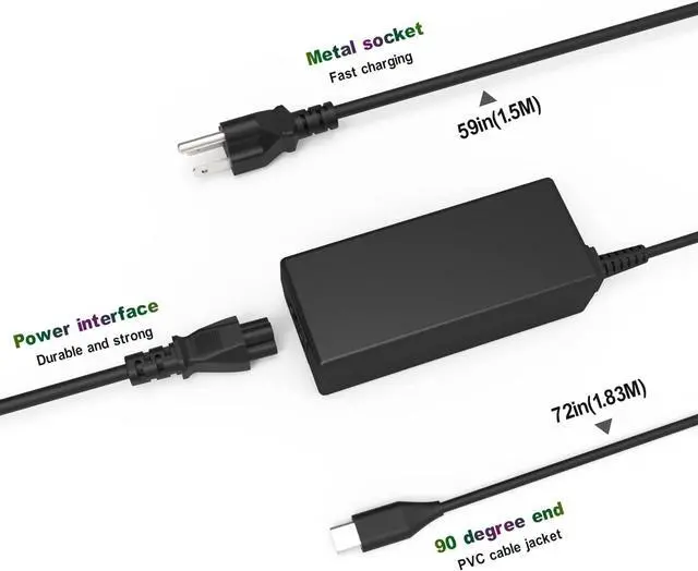 Alt view image 5 of 7 - Universal USB C USB-C Chromebook Charger Replacement: 45W Type C Google Chrome Book. Laptop Charger for Lenovo/Hp/Dell/Acer/Asus/Samsung Cromebook. Charger,Fast Computer AC Adapter Power Cord Supply.