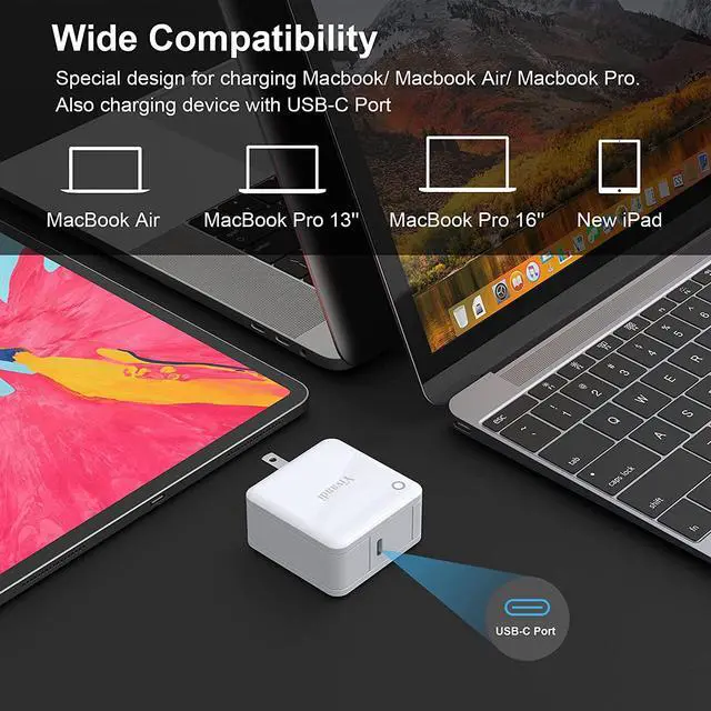 Alt view image 3 of 7 - 61W USB C Charger for Apple MacBook Pro 13/16inch and MacBook Air, Smaller Size Laptop Power Adaptor with 6ft 3A C-C Charging Cable Available to Work as Mac/MacBook Pro Charger