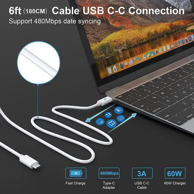 Alt view image 7 of 7 - 61W USB C Charger for Apple MacBook Pro 13/16inch and MacBook Air, Smaller Size Laptop Power Adaptor with 6ft 3A C-C Charging Cable Available to Work as Mac/MacBook Pro Charger