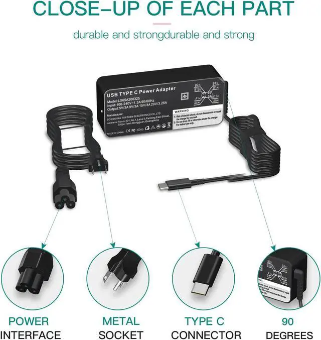 Alt view image 3 of 7 - NACKEEY 65W Type-C Adapter Laptop Charger fit for Lenovo IdeaPad Flex 5 3 CB 5-15 5-15ARE05 5-15IIL05 5-14ITL05 5-14ALC05 5-14IIL05 5-14ARE05 Pro-13IKB CB-13IML05 Power Ac Supply Cord LX65A200325
