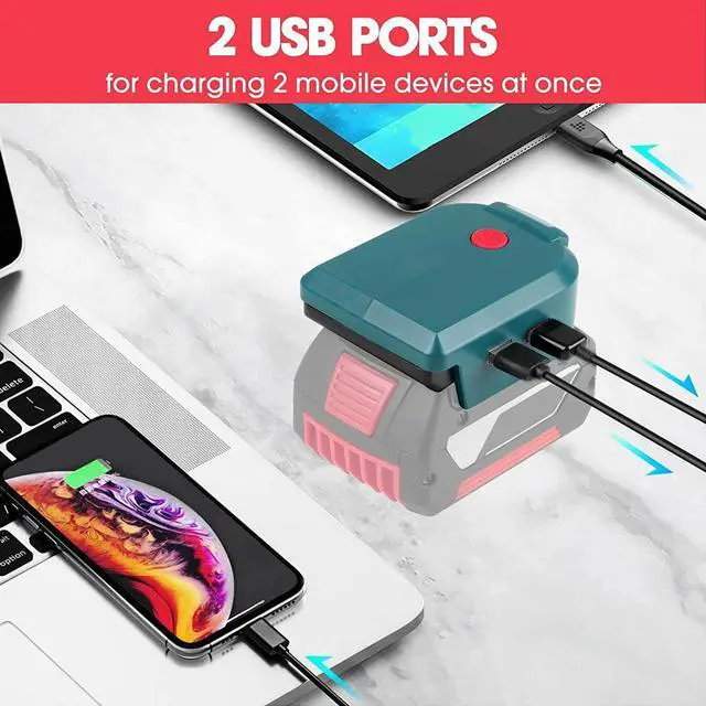 Alt view image 7 of 7 - Gugxiom Battery Adapter LED Light, DC5V 2.1A Input 150LM Bright Color Battery Power Adapter for 14.4?18V Lithium Batteries for Mobile Phone(ULE07BS Bosch Dark Green)