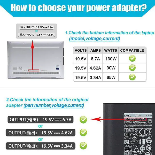 Alt view image 2 of 7 - 130W Laptop Charger Compatible with Dell XPS 15 9570 7590 9560 9550 Dell Precision 5520 5540 5510 5530 M3800 M2800 HA130PM130 DA130PM130 0V363H 06TTY6 0RN7NW Dell XPS 15 Charger AC Adapter Power Cord