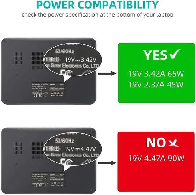 Alt view image 6 of 7 - Aisilk 19V 2.37A 3.42A 45W 65W Laptop Charger AC Adapter for Acer Chromebook 11 13 14 15 R11 CB3 CB5 C720 C720P Acer Swift Spin 1 3 5 A13-045N2A N15Q9 N15Q8 PA-1450-26 Power Supply Cord