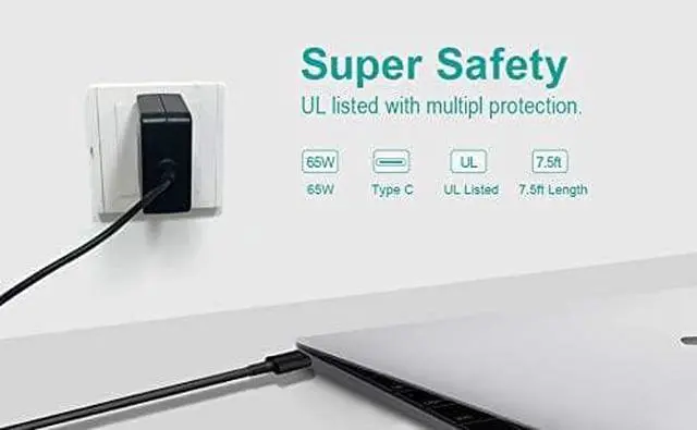 Alt view image 5 of 5 - 65W 45W USB C Charger Fit for Samsung Galaxy Book Flex 15.6 13.3,NP950XCJ-K01US NP930XCJ-K01US USB-C Type C AC Laptop Power Supply Adapter Cord