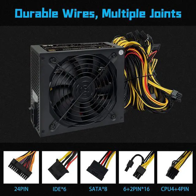 Alt view image 2 of 7 - Mining Power Supply for 8 GPU ETH Rig Miner, 2000W Mining Power Supply, 100V-270V PSU Power Supply with Adapter Cable