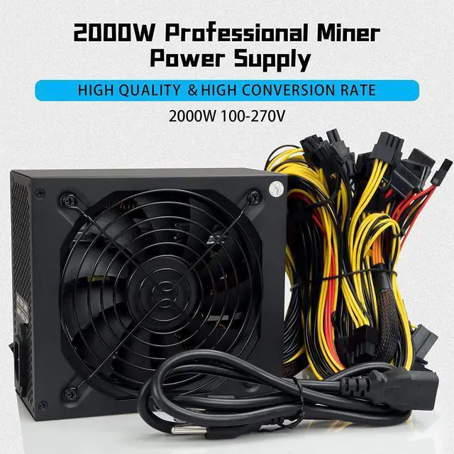 Alt view image 3 of 7 - Mining Power Supply for 8 GPU ETH Rig Miner, 2000W Mining Power Supply, 100V-270V PSU Power Supply with Adapter Cable