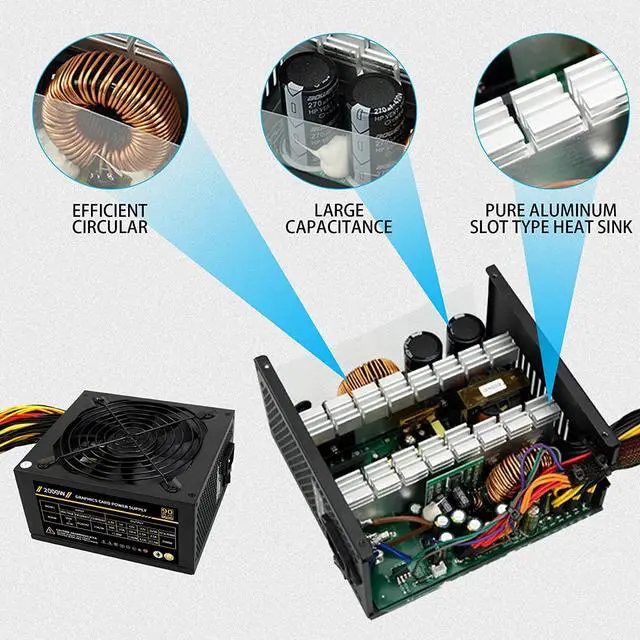 Alt view image 7 of 7 - Mining Power Supply for 8 GPU ETH Rig Miner, 2000W Mining Power Supply, 100V-270V PSU Power Supply with Adapter Cable